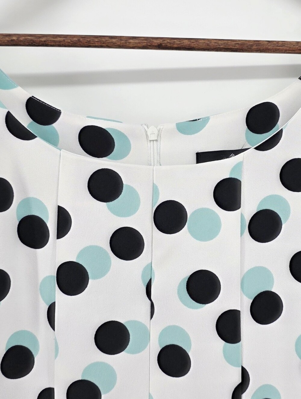 Ronni Nicole White Fit & Flare Aqua & Black Polka Dot Dress Retro Chic β Size 10 - Picture 7 of 16